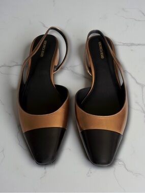 🎉SALE Veronica Beard Cecile Slingback Cap Toe Gold Black Leather Pumps